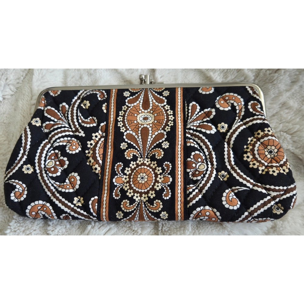 Vera Bradley Quilted Cotton Kisslock Wallet Clutch Cafe Latte Retired 8.5" x 5"